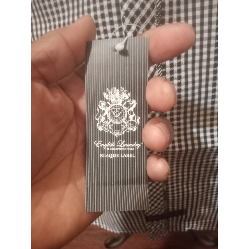 New English Laundry Shirt Mens 3XL Black Label Long Sleeve Button Up Black White - Picture 5 of 15